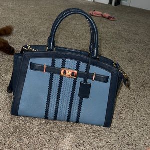Michael Kors navy blue and light blue with gold hardware satchel